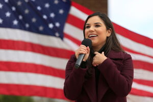 SUGAR HILL, GA - JANUARY 03: Catalina Lauf speaks to the crowd during the SAVE AMERICA TOUR at The Bowl at Sugar Hill on January 3rd, 2021 in Sugar Hill, Georgia. Lauf ran for election to the U.S. House to represent Illinois 14th Congressional District and lost in the Republican primary in March of 2020. (Photo by David J. Griffin/Icon Sportswire)